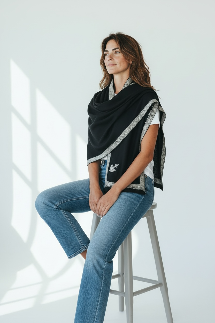 Pure Cashmere Scarf - Embroidered Nº3