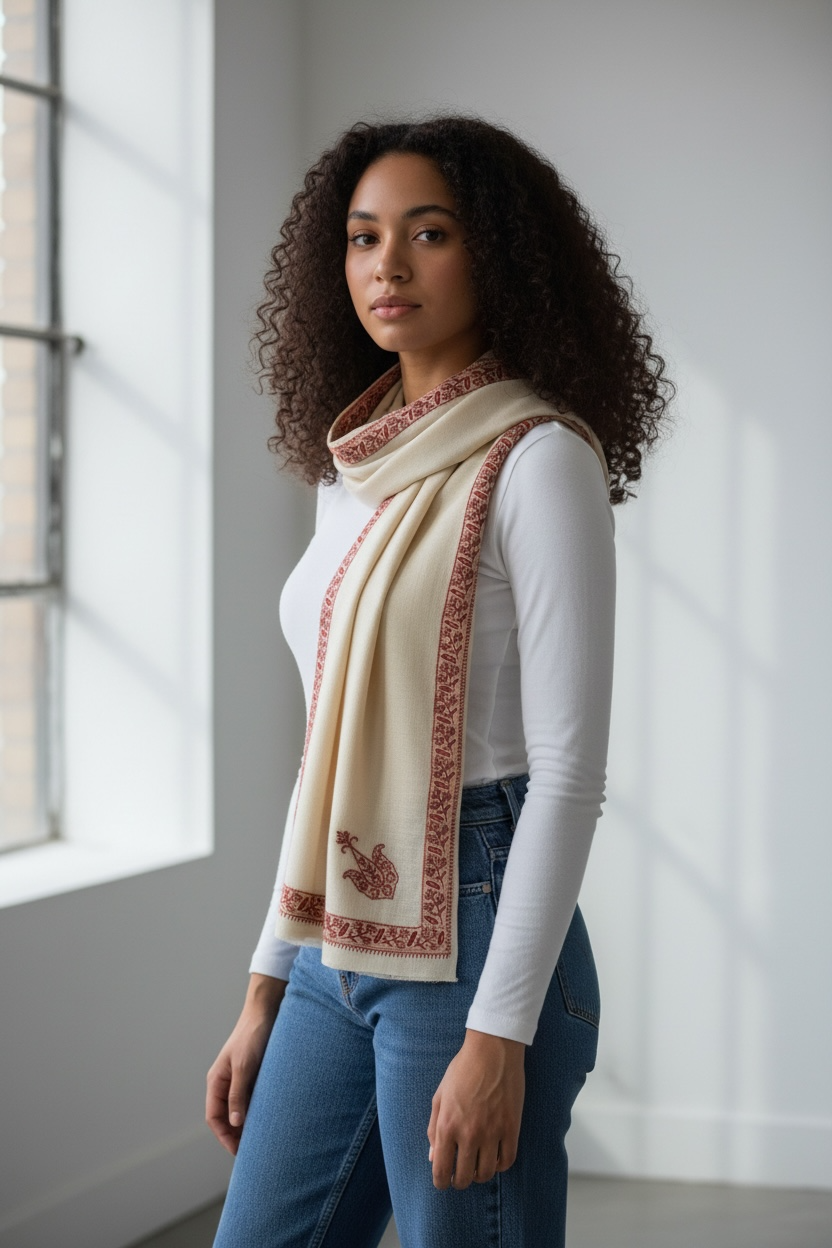 Pure Cashmere Scarf - Embroidered Nº4