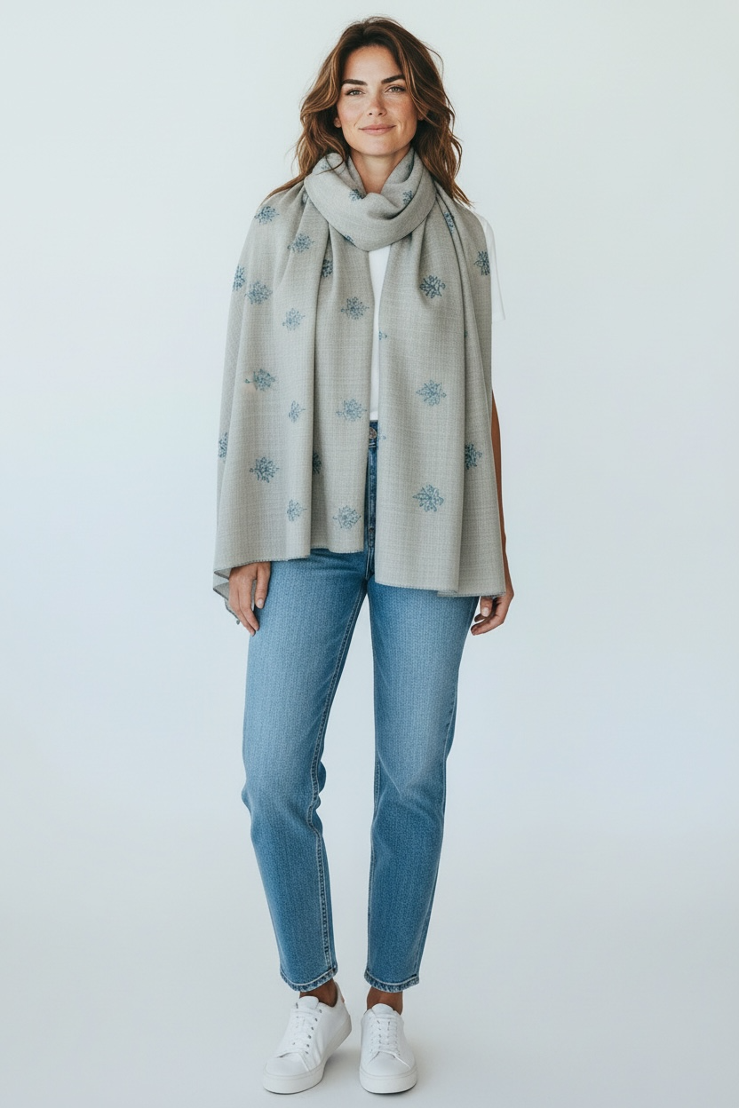 Pure Cashmere Scarf - Embroidered Nº1