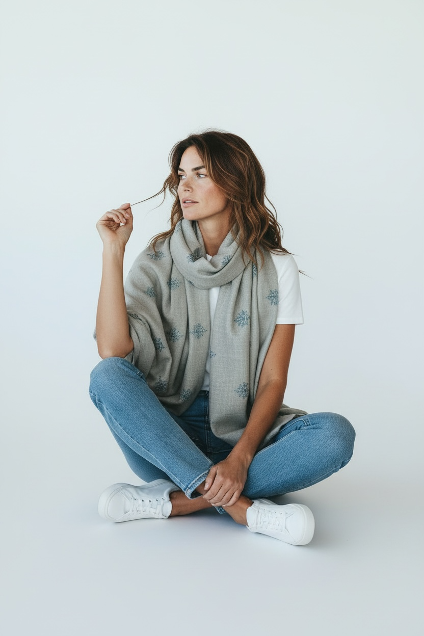 Pure Cashmere Scarf - Embroidered Nº1